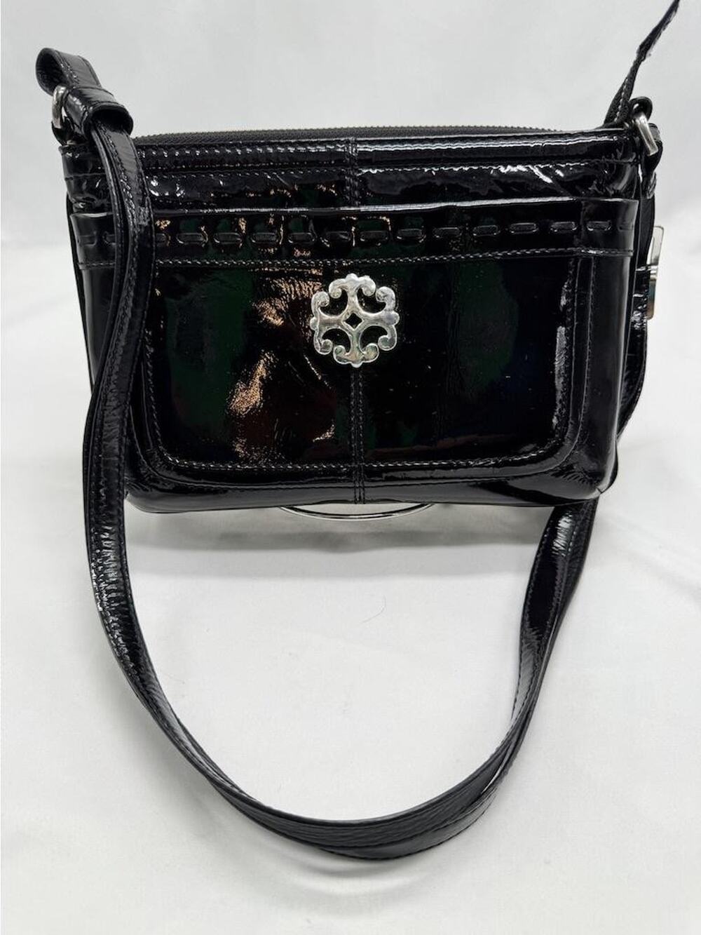 Brighton Crossbody Bag Womens Small Black Patent Leather Organizer Zip Purse